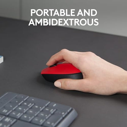 Logitech M170 Compact Ambidextrous 2.4 GHz Wireless Mouse - Red | Ambidextrous mouse with 2.4 GHz USB-A Nano Receiver, Optical Tracking, 12-Months Battery Life, PC, Mac, Laptop compatible - color: Red
