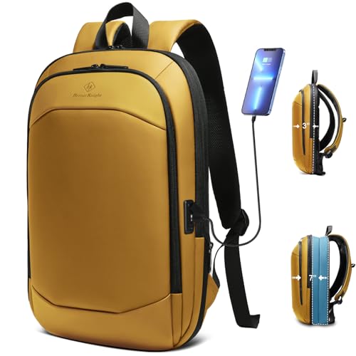 hk Business Backpack for Men, Slim & Expandable Backpack for 17 Inch Laptop | Waterproof Travel College Backpacks with USB Charger, Anti-Theft Lightweight Large Work Computer Bag for Men Women-Yellow - color: Yellow, size: 17 Inch