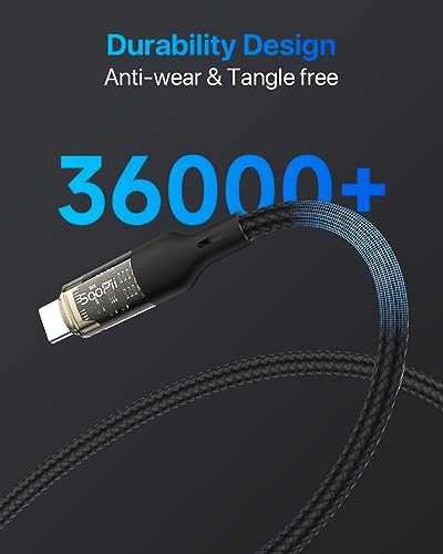 SOOPII USB C to USB C Cable [240W 4ft],Fast Charging USB C Cable with LED Display for MacBook Pro,lPhone16/15/15Pro/15ProMax,Galaxy S23+/S23Ultra/S22 Ultra,etc,Transparent Shell,(Black) - color: Black, size: 4FT