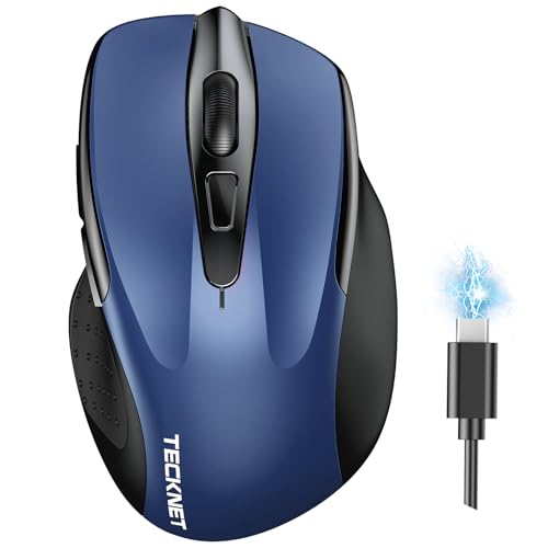 TECKNET Wireless Mouse, BT 5.0/2.4G, Rechargeable 6-DPI Silent, Blue | Bluetooth 5.0/3.0 & USB A, 2-Device Easy Switch, Wide OS Compatible, 6 Buttons, 6-DPI up to 4800, Ergonomic for S to M Hands - color: Blue