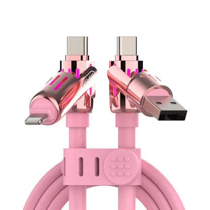 MFish 240W 4-in-1 Charging Cable with Carrying Case, 6.6FT Fast Charger USB-A & USB-C to USB-C/Lightning, for iPhone 17/16/15/14, MacBook, iPad, Samsung S25/S24 (Pink, 6.6Ft) - color: Pink, size: 6.6Ft