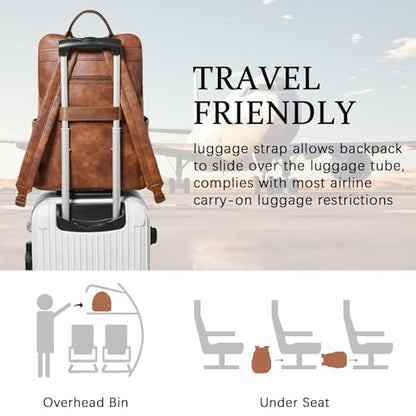 Shrrie Upgraded Large Travel Laptop Backpack with Laptop Compartmetn Fits 17 inch Laptop,Waterproof Vegan Leather Computer Backpack for Women and Men Work Business College - color: Two-toned Brown