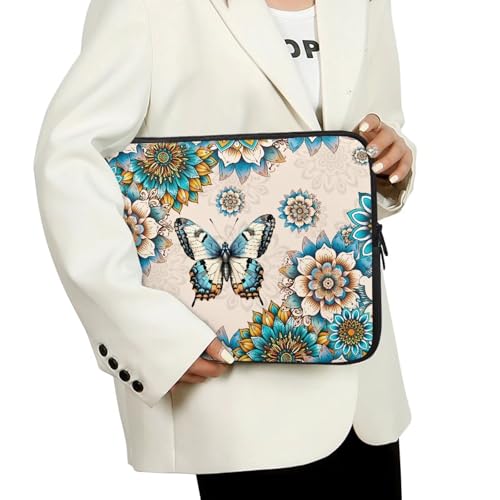 Bohemia Butterfly Flower Laptop Sleeve, Portable Computer Tablet Carrying Case Laptop Cover Briefcase Fits Up to 17 Inch Tablet/Notebook, Travel/Business/School Zipper Laptop Bag - color: Bohemia Butterfly Flower, size: 10 Inch
