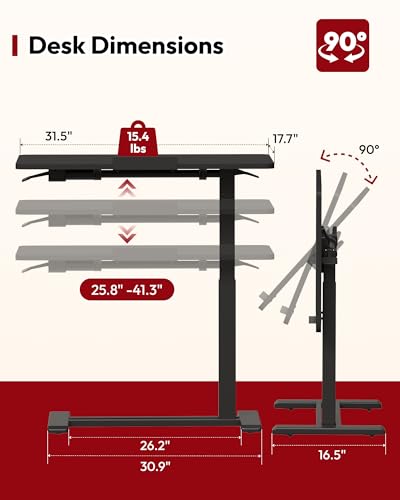 SANODESK Medical Adjustable Overbed Bedside Table with Casters 90° Tilt Top Pneumatic Mobile Rolling Laptop Computer Standing Desk Cart with Tray, Hospital and Home Use(31.5" W x 17.7" D, Black) - color: Black, size: Large