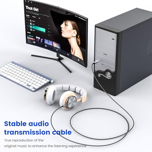 MOSWAG USB to 3.5mm, USB to Audio Jack Adapter with Microphone, PC Laptop to 3.5mm Male AUX Stereo Audio Converter Cord, Nylon Braided Cord Headphone AUX Cable for PC, Laptop, Windows, Home Stereo - size: 2 meters