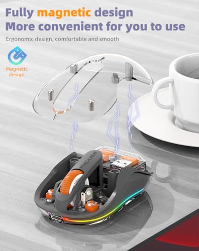 Bluetooth Wireless Mouse, Transparent RGB Tri-Modes Mouse,Bluetooth & 2.4GHz for Multi Device, USB-C Receiver Ideal for MacBook/Laptops, Rechargeable, Silent, Portable, Cool LED, Ergonomic - Grey - color: Grey