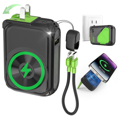 P05 Portable Charger Magnetic for Magsafe Battery 10000mAh Power Bank | Magnetic Portable Charger with Wall Plug&Cables,Wireless Power Bank 22.5W Fast Charging for iPhone 17 Pro Max/16/15/14/13 - color: Black