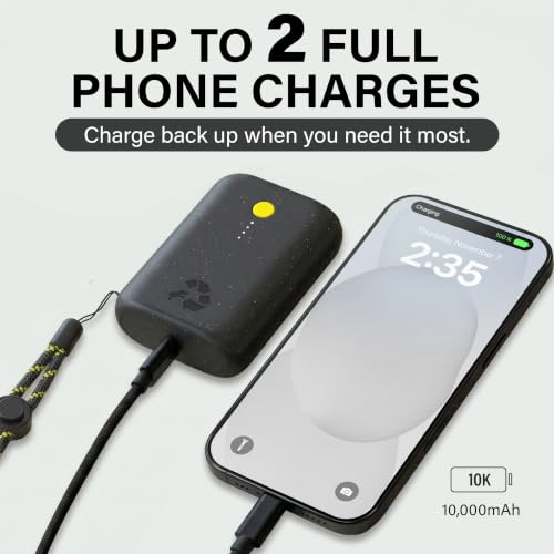 Nimble Champ Portable Charger, 10000mAh Power Bank, 20W Dual USB-C Charging | Compatible with iPhone, Samsung, Tablet, iPad, MacBook, Travel Essential Power Bank with 2ft USB C Cable Included - color: Midnight Black