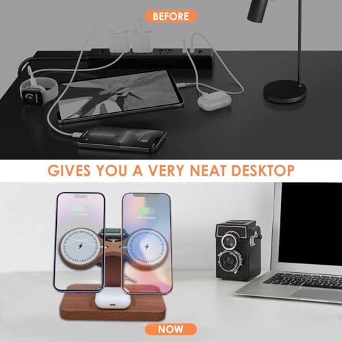 3 in 1 Wireless Charging Station for Apple Devices 24W Dual Phone Charging Station for 2 iPhone 17 16 15 14 13 12 Series iWatch 11 10 9 8 7 6 5 4 AirPod Magnetic Wireless Phone Charger Stand - color: With Apple watch charger