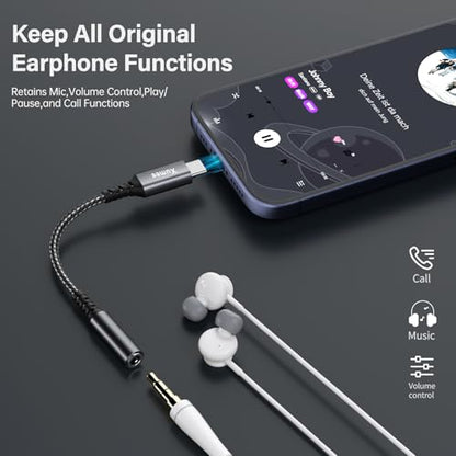 Xumee USB C to 3.5mm Headphone Jack Adapter, USB C to Aux Audio Dongle Cable Cord Compatible with iPhone 17/16/15 Series, Samsung Galaxy S25/S24/S23 Ultra, Pixel 9/8 (1-Pack)