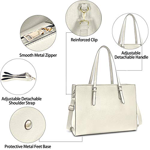 Laptop Bag for Women Waterproof Lightweight Leather 15.6 Inch Computer Tote Bag Business Office Briefcase Large Capacity Handbag Shoulder Bag Professional Office Work Bag Beige | Waterproof Lightweight Leather Large Capacity Work Bag Business Office Brief
