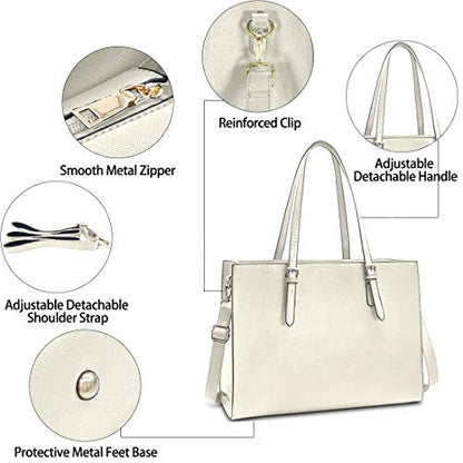Laptop Bag for Women Waterproof Lightweight Leather 15.6 Inch Computer Tote Bag Business Office Briefcase Large Capacity Handbag Shoulder Bag Professional Office Work Bag Beige | Waterproof Lightweight Leather Large Capacity Work Bag Business Office Brief