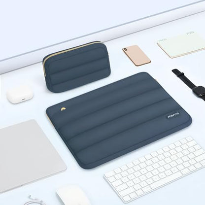 MOSISO Laptop Case 16 inch, 15-15.6 inch Puffy Laptop Sleeve Compatible with MacBook Pro 16 M5 M4 M3 M2 M1, HP Dell ASUS Acer Toshiba Lenovo, Polyester Horizontal Bag with Small Case, Haze Blue - color: Haze Blue, size: 16 inch