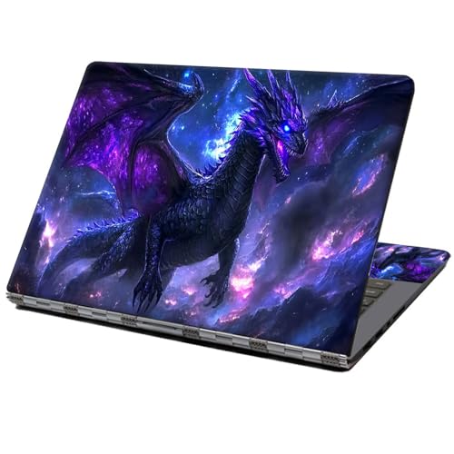 Laptop Skin Sticker Decal 12" 13" 13.3" 14" 15" 15.6",Waterproof Scratch Resistant Vinyl,Reusable Easy to Apply,for MacBook HP Dell Notebooks Netbooks Laptop,2 Wrist Pads,Black Purple Dragon - color: Black Purple Dragon