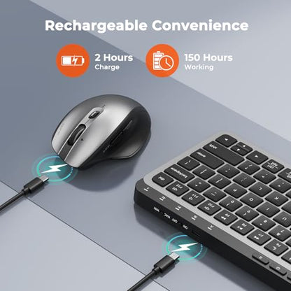 MEETION Wireless Keyboard Mouse Combo, Bluetooth Multi-Device Rechargeable | Compact keyboard and mouse with easy switching between 3 devices, low-profile keys, works with Windows, Mac and iOS devices - color: Compact Black