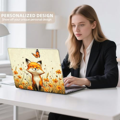 Universal Laptop Skin Sticker for 12/13/14/15.6 Inch Laptops, Reusable Vinyl Laptop Decal Cover, Waterproof Scratch Resistant Notebook Skin with 2 Wrist Pads,Cute Flower Bed Fox - color: Cute Flower Bed Fox