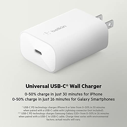 Belkin USB C Charger Block 25W - Power Delivery PPS Super Fast Charging - Apple iPhone 17, Air, Pro, AirPods, Samsung Galaxy S25, iPad, AirPods, Google Pixel 10, Nintendo Switch 2 & More - White - style: Old Gen