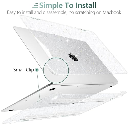 DONGKE for MacBook Air 13 inch Case 2021-2018 Release A2337 M1 A2179 A1932, Bling Plastic Hard Shell Case & Keyboard Cover Only Compatible with MacBook Air 13 inch Retina Fits Touch ID, Sparkly Clear - color: Sparkly Clear