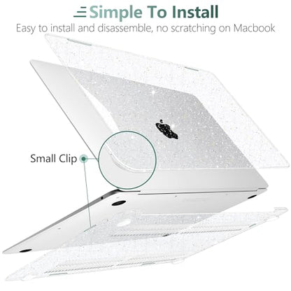 DONGKE for MacBook Air 13 inch Case 2021-2018 Release A2337 M1 A2179 A1932, Bling Plastic Hard Shell Case & Keyboard Cover Only Compatible with MacBook Air 13 inch Retina Fits Touch ID, Sparkly Clear - color: Sparkly Clear