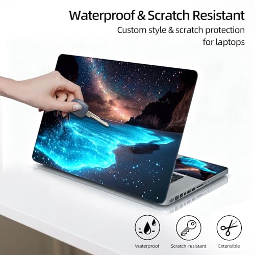 Universal Laptop Skin Sticker Decal, 12"-15.6" Aesthetic Vinyl Wrap, Glowing Bioluminescent Beach Waterproof Notebook Cover Art Protector for MacBook HP Dell Lenovo, Fits 13" 14" 15" 15.6" - color: Glowing Bioluminescent Beach