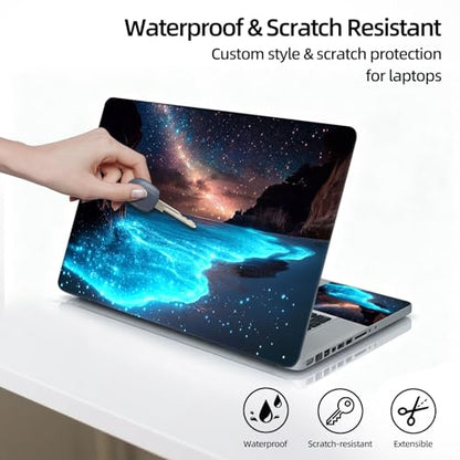 Universal Laptop Skin Sticker Decal, 12"-15.6" Aesthetic Vinyl Wrap, Glowing Bioluminescent Beach Waterproof Notebook Cover Art Protector for MacBook HP Dell Lenovo, Fits 13" 14" 15" 15.6" - color: Glowing Bioluminescent Beach