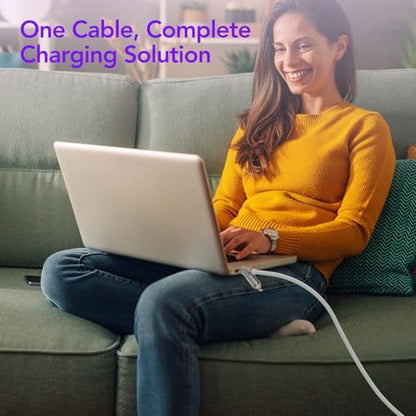 MFish 240W 4-in-1 Charging Cable with Carrying Case, 6.6FT Fast Charger USB-A & USB-C to USB-C/Lightning, for iPhone 17/16/15/14, MacBook, iPad, Samsung S25/S24 (White, 6.6Ft) - color: White, size: 6.6Ft