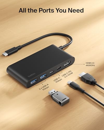 Belkin USB-C Hub 5-Port 4K HDMI 2.0 100W PD for MacBook, iPad & laptops | 5Gbps data transfer, 4K HDMI 2.0 display support, compatible with iPad Pro, Chromebook, and Neo MacBook - style: 5-in-1 USB-C Hub