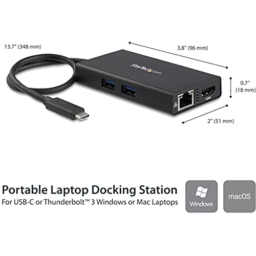 StarTech 4-in-1 USB-C Travel Dock with 4K HDMI, 60W PD, GbE, USB-A, TAA | Windows, macOS, ChromeOS, Driverless setup, 10in/25cm attached cable, USB Powered, 2-port USB-A 3.0 5Gbps - style: 60W Power Delivery | 2x USB-A 3.0