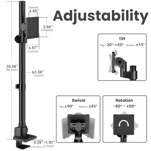 Monitor-Arm Ultrawide Heavy Duty 24-57'' - Extra Tall Aluminum Single Monitor Mount Holds up to 59.4lbs, Adjustable Desk Mount Stand, VESA 75/100 mm, Black - size: Extra Tall