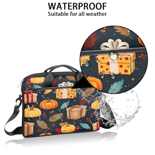 Laptop Shoulder Bag for Women Men, Waterproof Computer Case Messenger Bag Briefcase for Business Office Travel - color: Pumpkins Fall Leaf