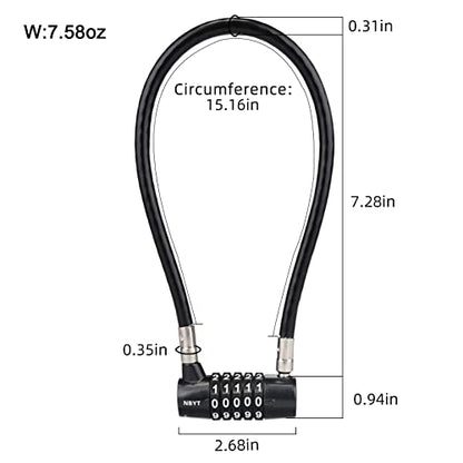 5-Digit Long Cable Locks with Combination Padlock,15" Length 5/16" Diameter,gate Locks for Outdoor Wooden Metal Backyard Fence,Reset Code,for Cabinet Door Handles, Bikes, Schools, Sheds, ski - size: 15" Cable (5/16" Diameter)