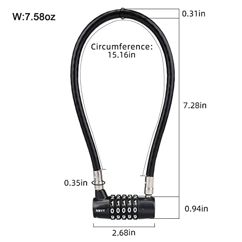 5-Digit Long Cable Locks with Combination Padlock,15" Length 5/16" Diameter,gate Locks for Outdoor Wooden Metal Backyard Fence,Reset Code,for Cabinet Door Handles, Bikes, Schools, Sheds, ski - size: 15" Cable (5/16" Diameter)