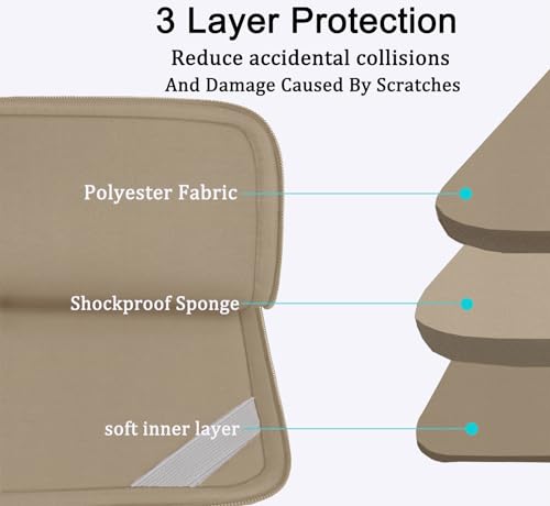 15.6 inch Laptop Sleeve, Shockproof Protective Computer Carrying Cover with Front Pocket, Briefcase Handbags Laptop Case for 15.6 inch HP, Dell, Acer, Asus, Notebook, Khaki - color: Khaki, size: 15.6 inch