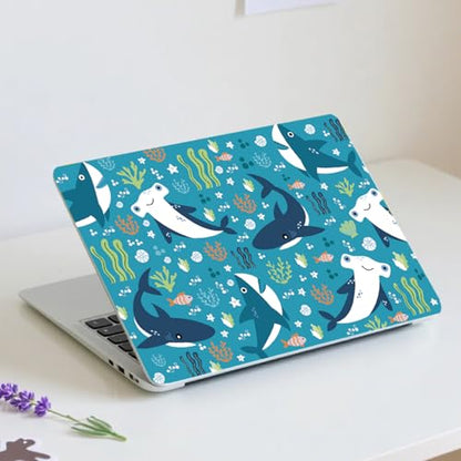 PLIGREAT 15 Inches Cartoon Shark Laptop Decals Sticker Skin Cover, Cute Ocean Blue Laptop Skin Sticker Decal Fits 12" to 15" Laptops Universal Waterproof Removable Notebook Art Protector, Blue Green - color: Blue Green
