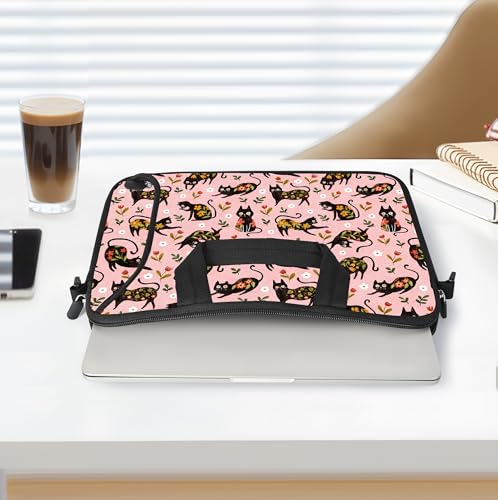 10 inch Messenger Bag Carrying Case with Handle Accessory Pocket Fits 7 to 10-Inch Laptops/Notebook/Kids Tablet (7-10.2 inch, Flowers Cats) - color: Flowers Cats, size: 7-10.2 inch