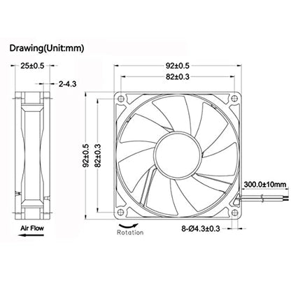 GDSTIME 92mm x 25mm 12V 2-Pin Dual Ball Bearings Brushless DC Cooling Fan | for Wine Cooler, RV Fridge, Power Supply, Dehumidifier, Inverter, Humidor, 92x92x25mm, 9225, 12 Volt Computer PC Case Fans - size: 92x25mm