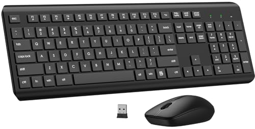Wireless Keyboard and Mouse Combo, Full Size Silent Ergonomic Keyboard and Mouse, Long Battery Life, Optical Mouse, 2.4G Lag-Free Cordless Mice Keyboard for Computer, Mac, Laptop, PC, Windows - color: Black