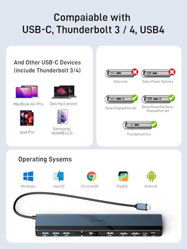 USB C Docking Station Dual Monitor with USB-C 100W Charger, 12-in-1 Laptop Dock with Dual HDMI 4K@30~60Hz, PD 100W, 5Gbps USB Ports*4, SD/TF Slot, Ethernet, Audio for MacBook/Dell/HP/Lenovo/Asus/Acer - style: with 100W Charger
