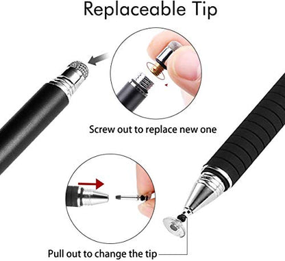 MEKO Stylus Pen for Touchscreen, 2-in-1 Universal Stylus | MEKO 1st Gen Passive Stylus, Fiber & Disc Tips with Clip, Compatiable with All Touch Screens(Black/Black) - color: *Black/Black