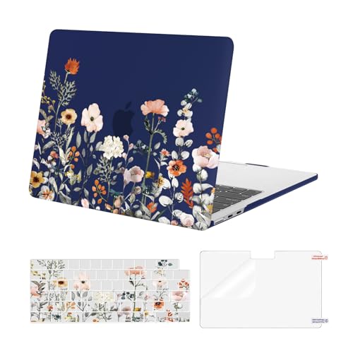 MOSISO Compatible with MacBook Air 13 inch Case M5 2026 M4 2025 M3 M2 2024-2022 A3449 A3240 A3113 A2681, Plastic Garden Flowers Hard Shell&Keyboard Cover&Screen Film for MacBook Air 13.6, Blue - color: Blue