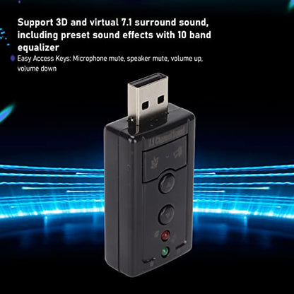 7.1 Channel USB External Sound Audio Adapter Laptop PC Sound Built in Amplifier and Volume Controls with 3.5MM Ports and Microphone for Wins/for Android