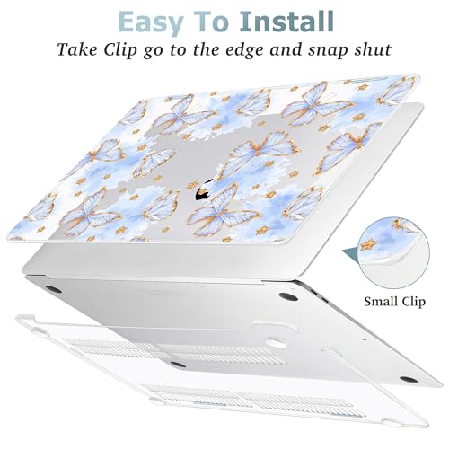 May Chen Compatible with MacBook Air 13 inch Case (Models A1369 & A1466, Older Version 2010-2017 Release), Plastic Hard Shell Case with Keyboard Cover & Screen Protector, Blue Butterfly