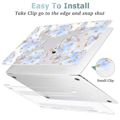 May Chen Compatible with MacBook Air 13 inch Case (Models A1369 & A1466, Older Version 2010-2017 Release), Plastic Hard Shell Case with Keyboard Cover & Screen Protector, Blue Butterfly