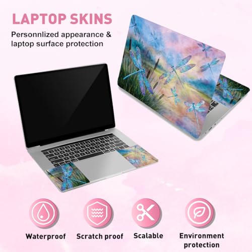 PLIGREAT Dragonfly Laptop Decal Sticker Skin Cover, Landscape Painting Laptop Stickers Skin Decal Fits 12" 13" 13.3" 14" 15" Laptops Universal Waterproof Removable Notebook Art Protector - color: Dragonfly