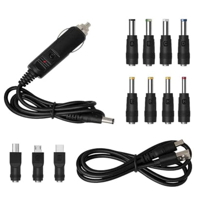 12V Car Charger with 5V DC Power Cable, DC 5.5mm x 2.1mm Cigarette Lighter Plug with 11 Connectors, Portable Auto Power Supply Cord Adapter for DVD Player, Camera, Bluetooth Speakers (Black)