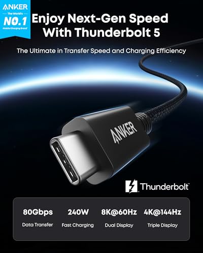 Anker Prime TB5 Docking Station, 14 Ports Thunderbolt 5 Docking Station with 140W Max Charging &Anker Prime TB5 240W USB C to USB C Cable