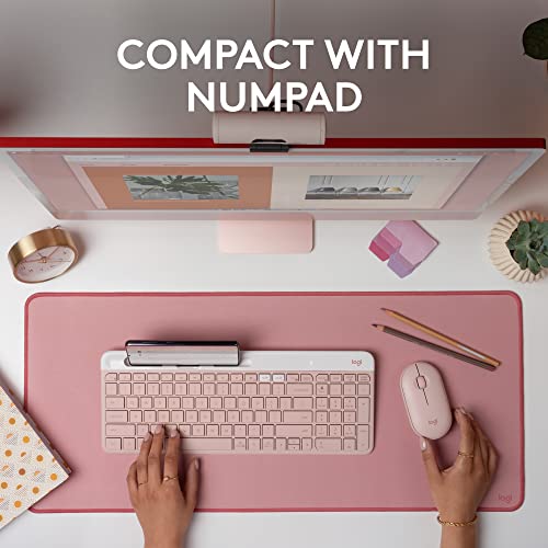 Logitech K585 Slim Wireless Keyboard with Built-in Phone Cradle - Rose | Bluetooth with included USB receiver, connects 2 devices, cradle can hold smartphone or tablet up to 10 in. in landscape mode - color: Rose
