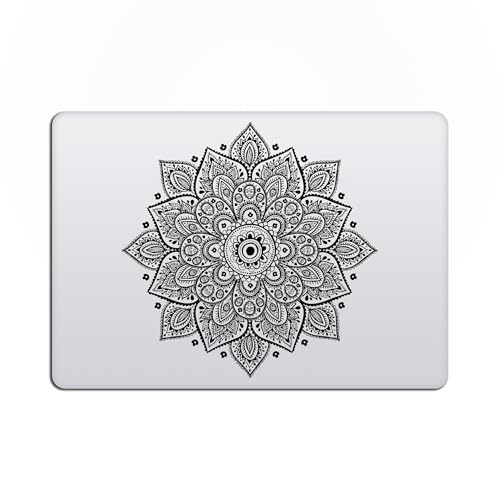 Black Mandala Laptop Sticker - Waterproof Transparent Large Vinyl Decals Partial Skin - Compatible with Computer Laptops & MacBook 13 15 Mac - color: Black on Transparent Material ( for Light-colored Laptop)