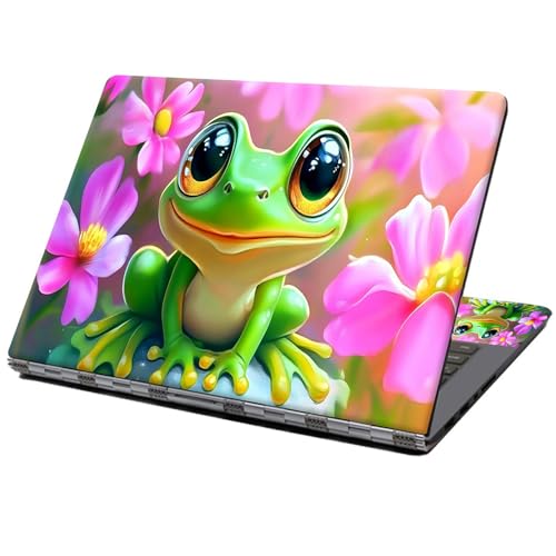 Laptop Skin Sticker Decal 12" 13" 13.3" 14" 15" 15.6",Waterproof Scratch Resistant Vinyl,Reusable Easy to Apply,for MacBook HP Dell Notebooks Netbooks Laptop,2 Wrist Pads,Flower Cute Frog - color: Flower Cute Frog