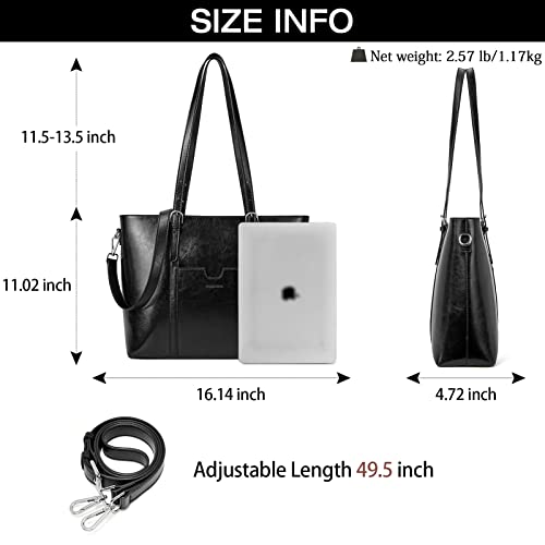 BOSTANTEN Genuine Leather Laptop Bag for Women 15.6'' Briefcase Tote Bags | Laptop Compartment, Structured, Professional, Detachable & Adjustable Shoulder Strap, Metal Feet, Work, Office, Business - color: C-black